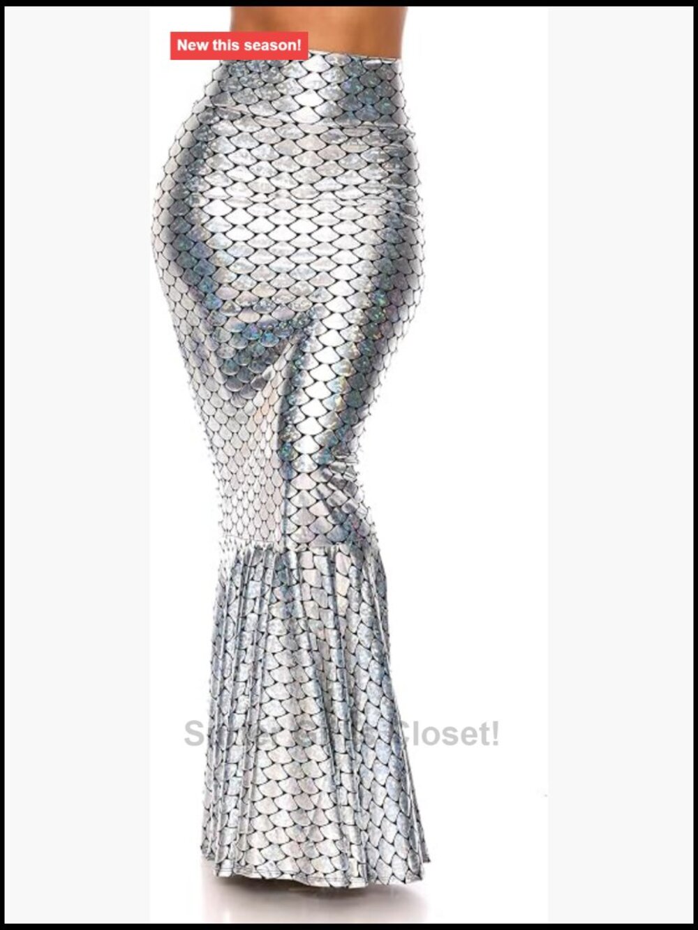 Hologram Mermaid Skirt with Wide Band High Rise Party Costume